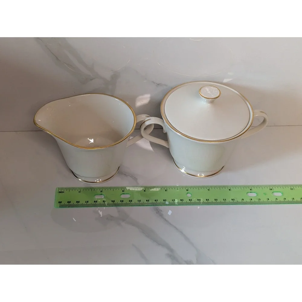 Lenox Hayworth Ivory Porcelain Sugar Bowl with Lid and Creamer Set Gold Trim
